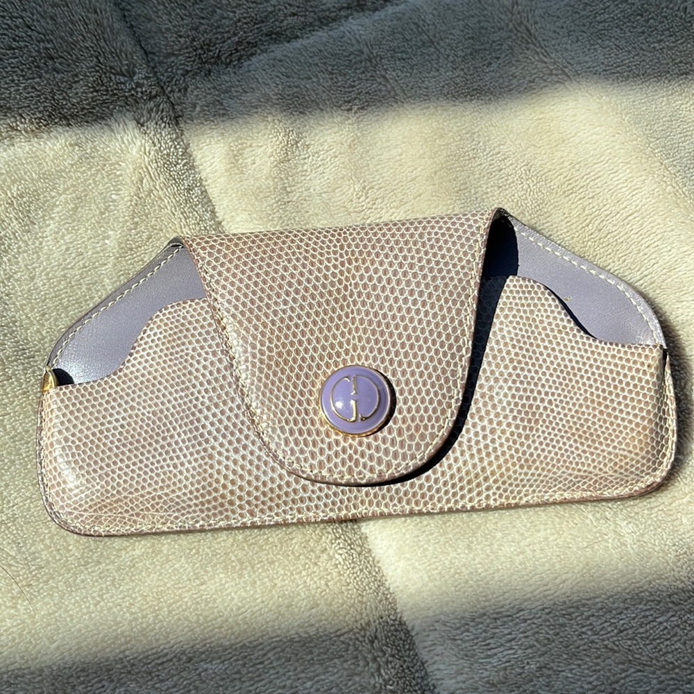 Gucci lavender reading glasses case lizard skin look.